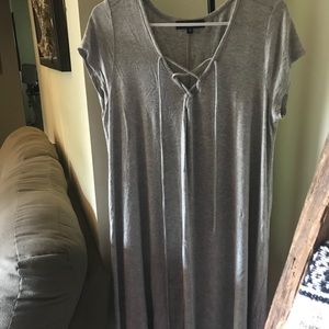 grey t shirt dress w/ cross cross tie